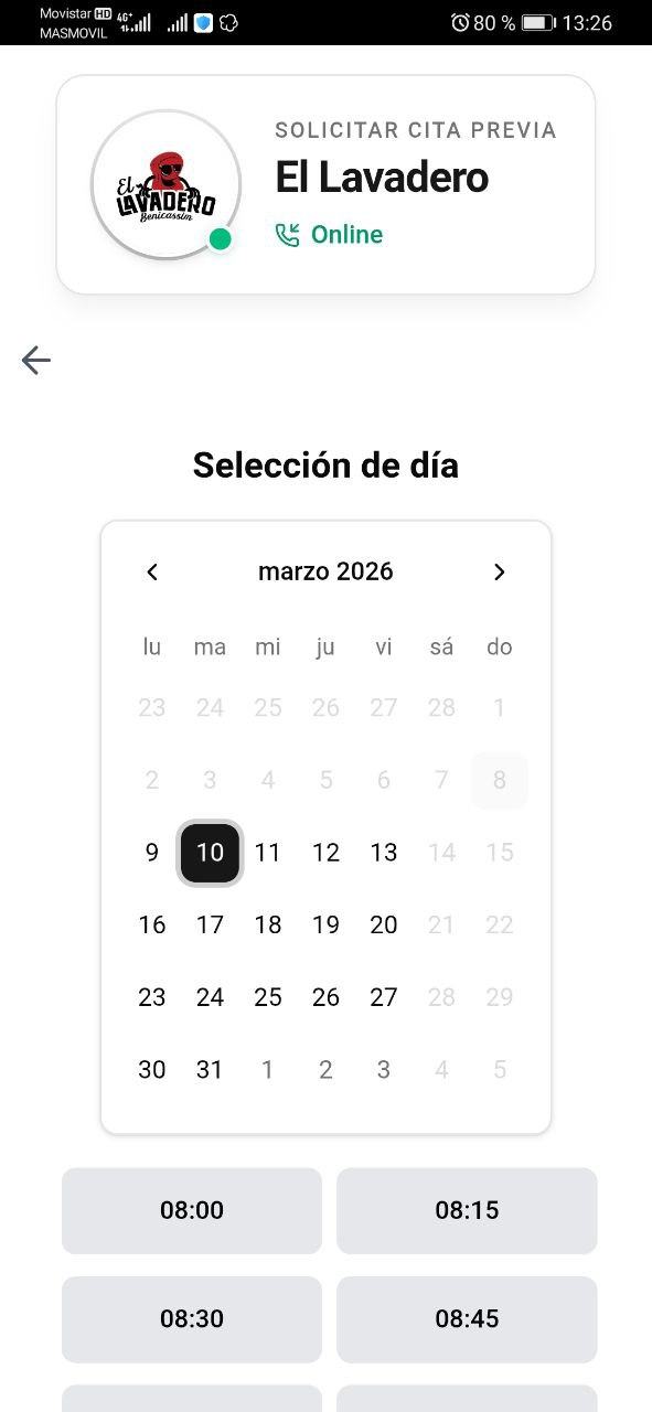 App de reservas Hexenta - Vista del cliente para seleccionar día y hora